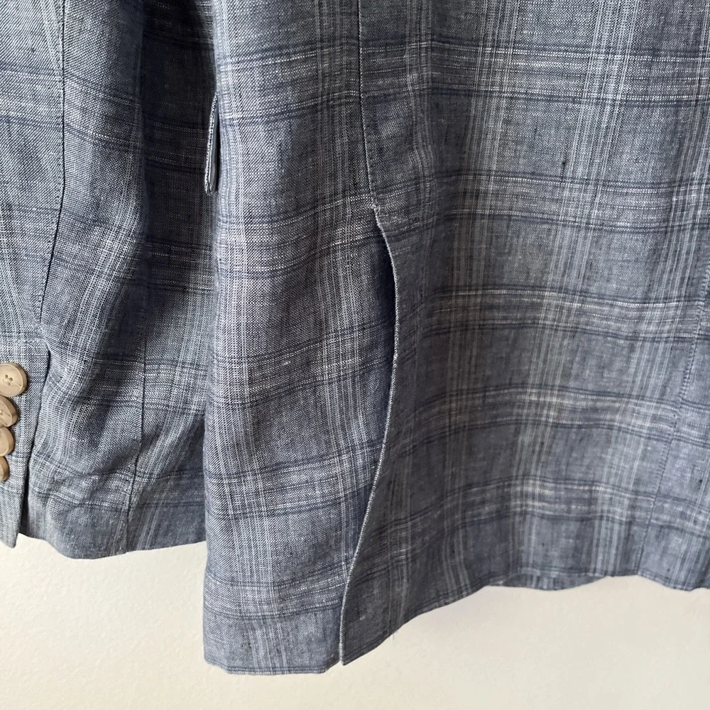 Joseph Abboud Men's Blue Plaid Linen Sport Coat Blazer Jacket XL Two Button